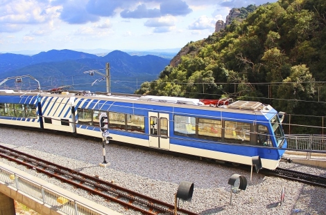 Train arrives to famous Montserrat monastery in Spain