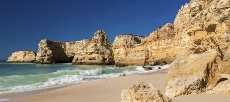 Panoramic view of Praia da Marinha in Algarve, Portugal.