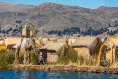 Uros floating Islands in the peruvian Andes at Puno Peru